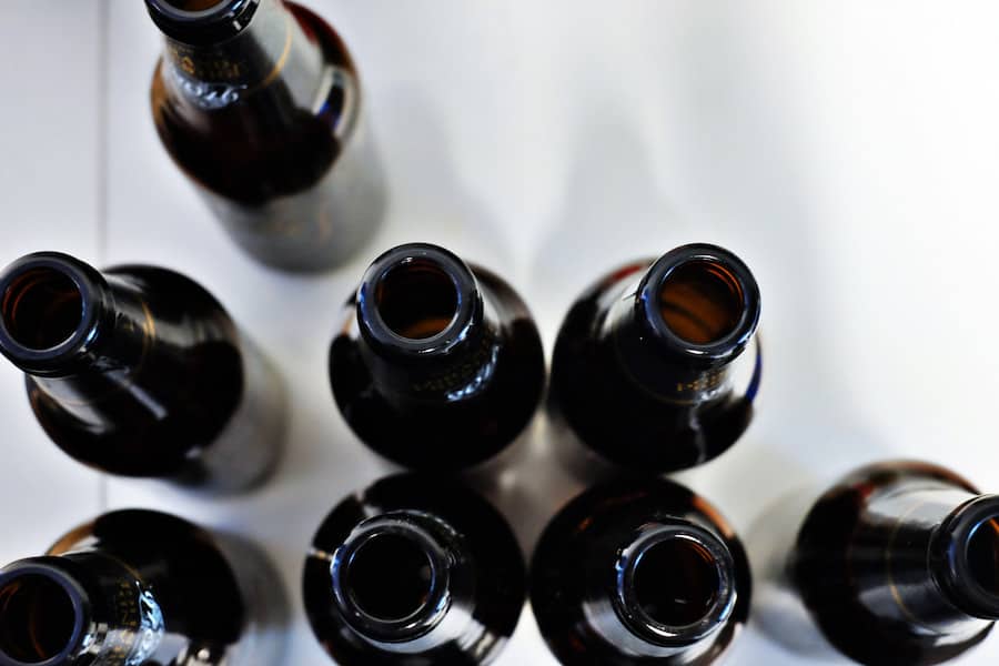 Top view of black beer bottles