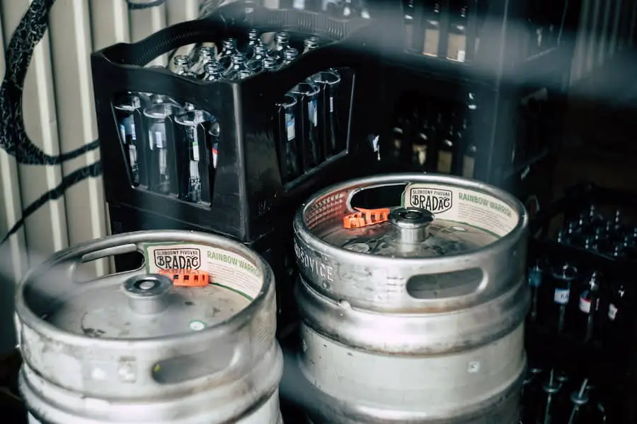 An image of kegs and bottle cases