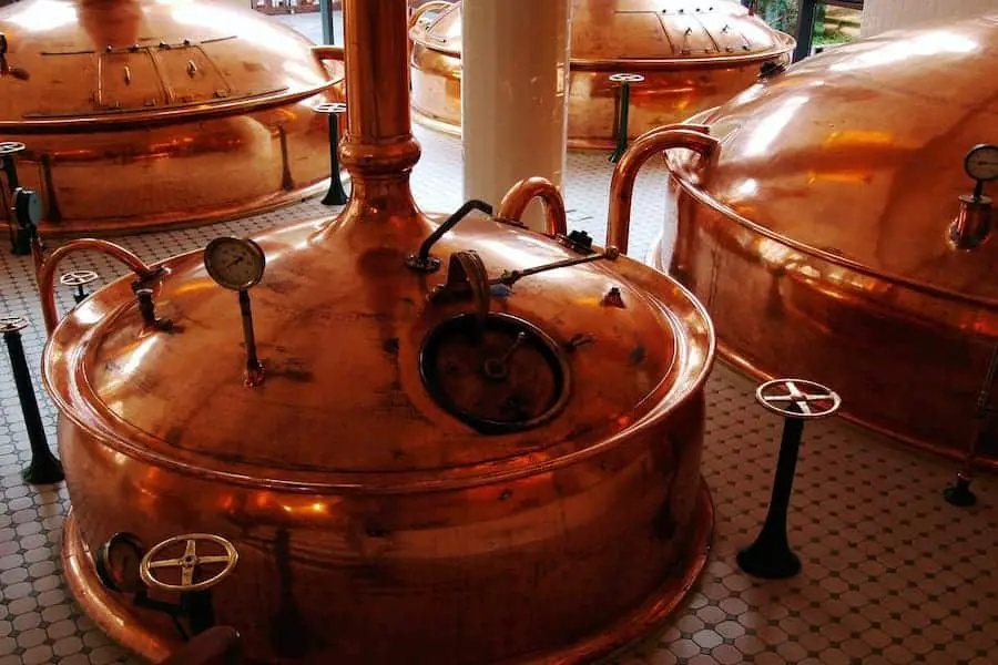 Copper colored beer brewery boiler