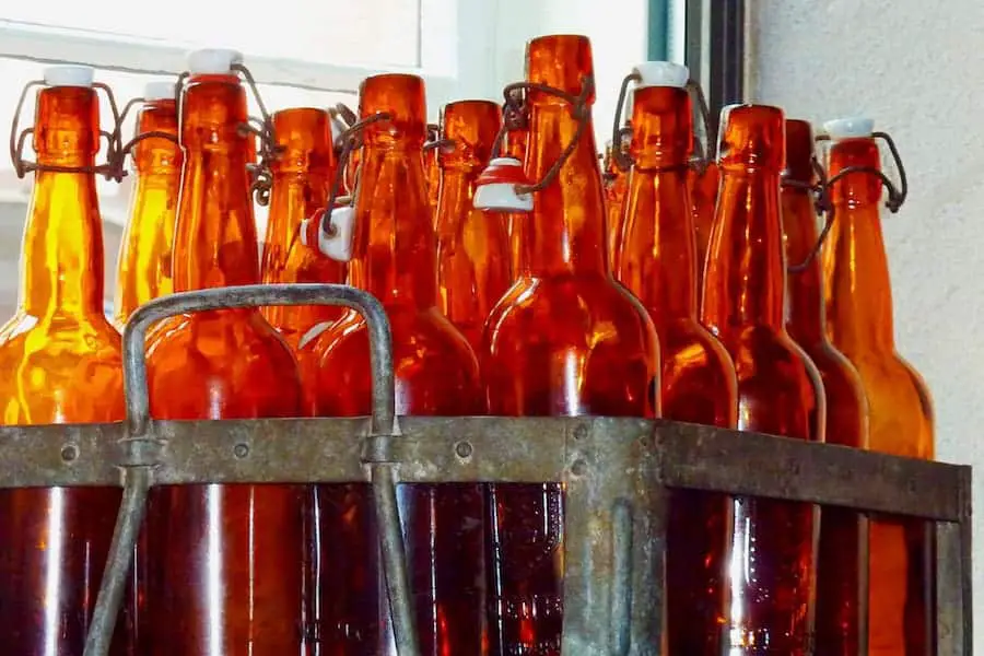 A close-up image of beer bottles