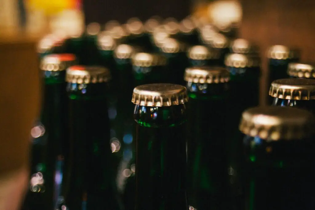 A close-up mage of beer bottles